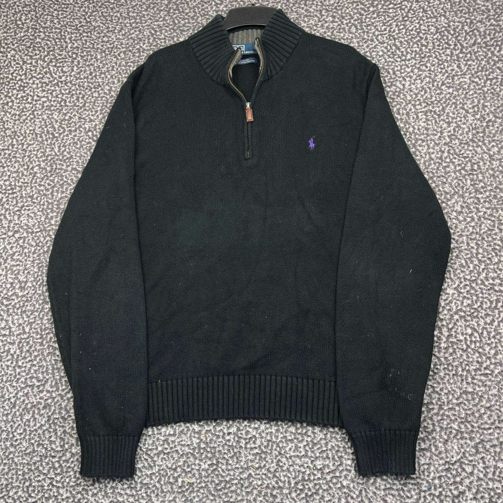 Vintage Polo Ralph Lauren Sweater Men XXL Black Cotton Quarter Zip Pullover 2XL